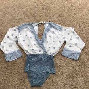 Free people XS white combo lace bodysuit.